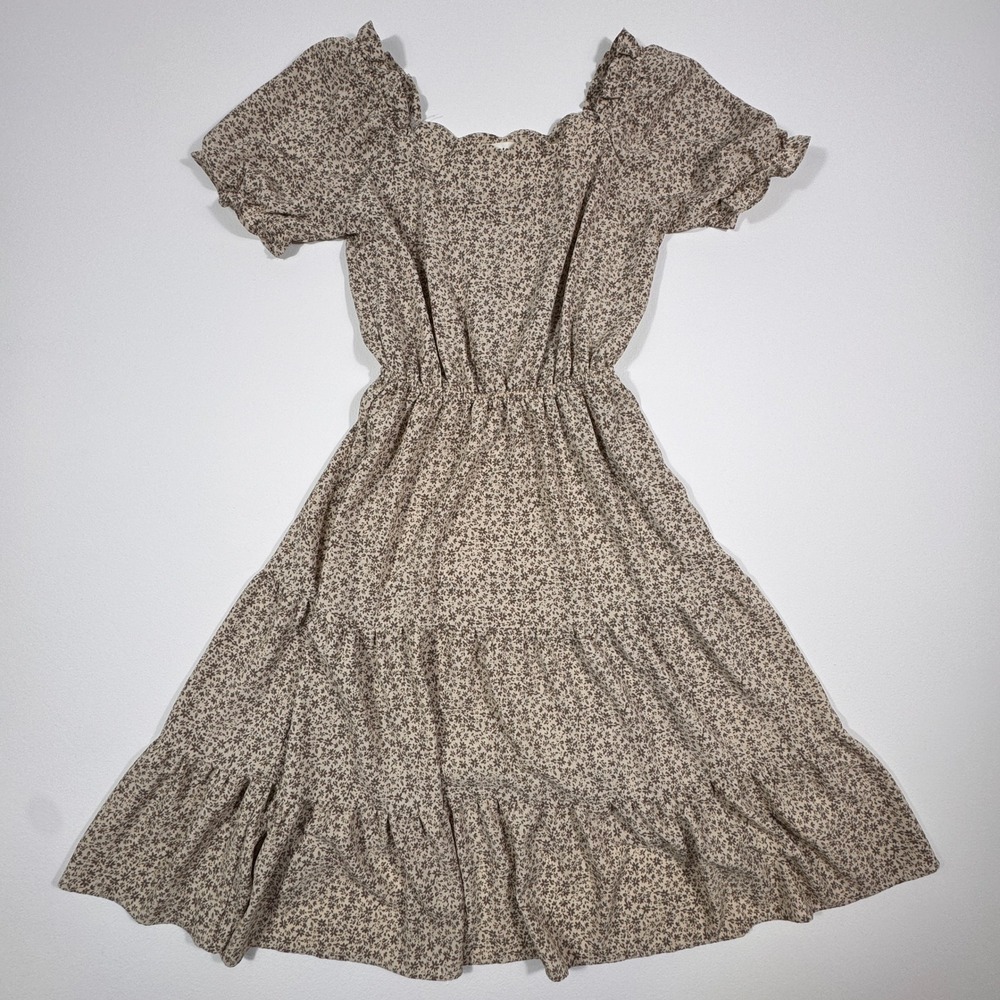 Monteau Beige Floral Midi Dress